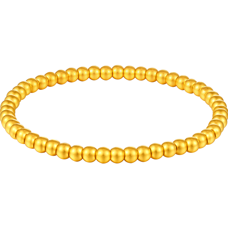 夢金園新年禮物黃金手鏈平安喜樂足金小方牌手鏈轉(zhuǎn)運(yùn)珠手串女款