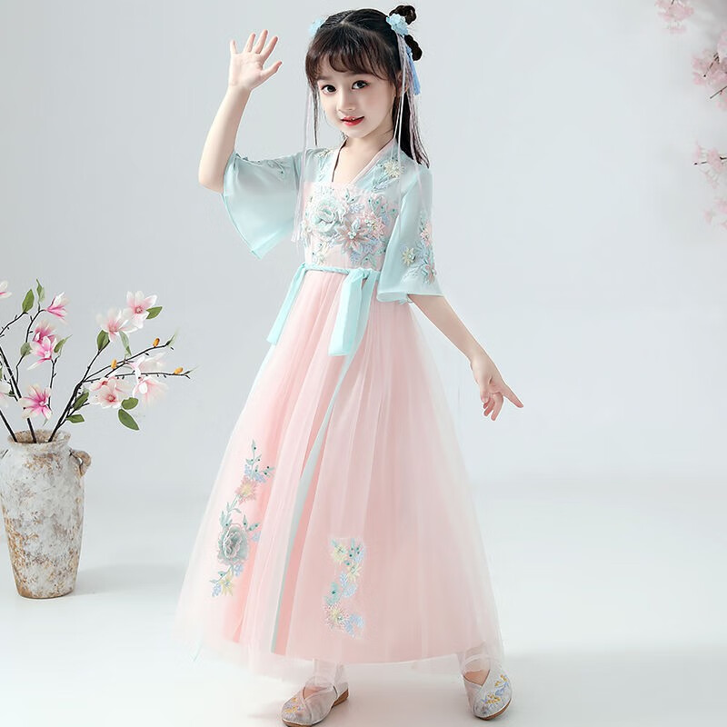 首页 商品分类 综合 汉服女童古装齐胸超仙襦裙中国风儿童唐装演出服