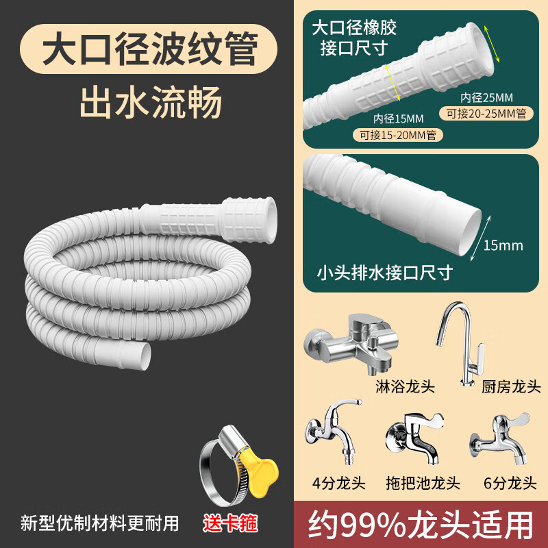 水管软管延长管接水软管自来水加长塑料管子排水管接水龙头出水管 【大口径加厚款】1.5米送卡箍