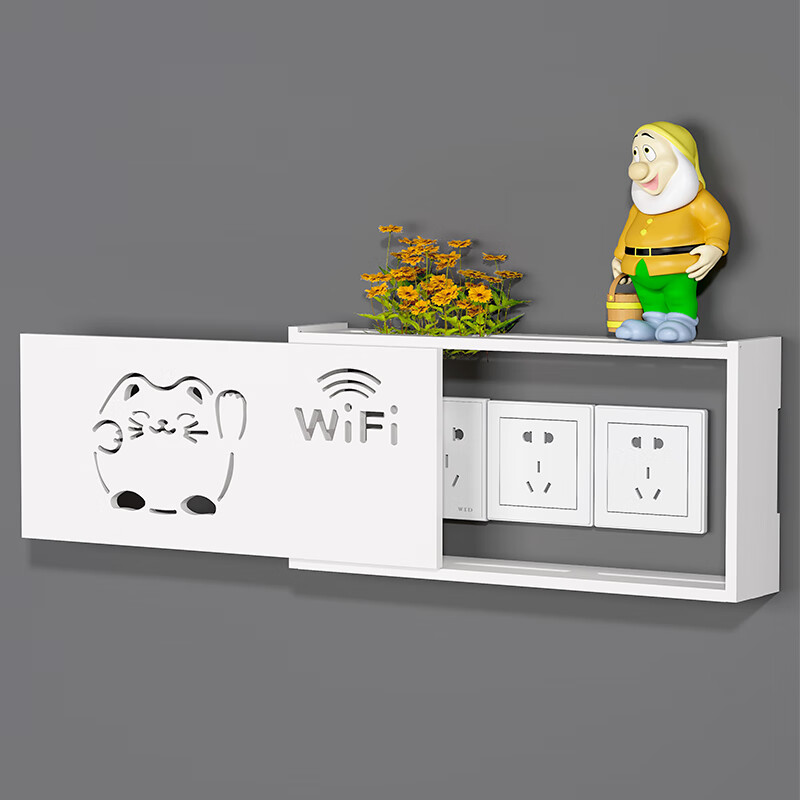 梦茜儿定制插座遮挡装饰神器壁挂墙上插排遮丑电线收纳盒墙壁电视机插的 猫脸款翻盖加大号