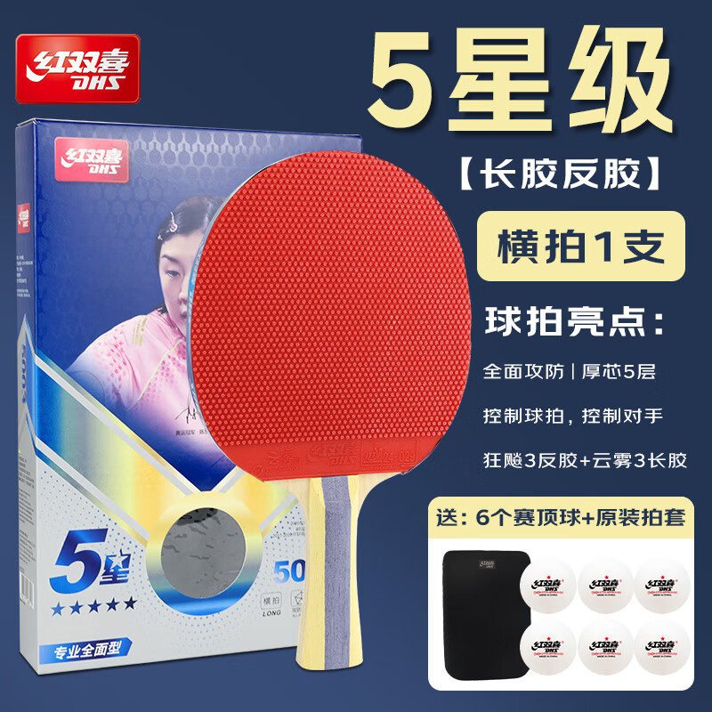 红双喜(dhs)长胶反胶乒乓球拍正胶生胶反胶乒乓球拍星级球拍 【5星级