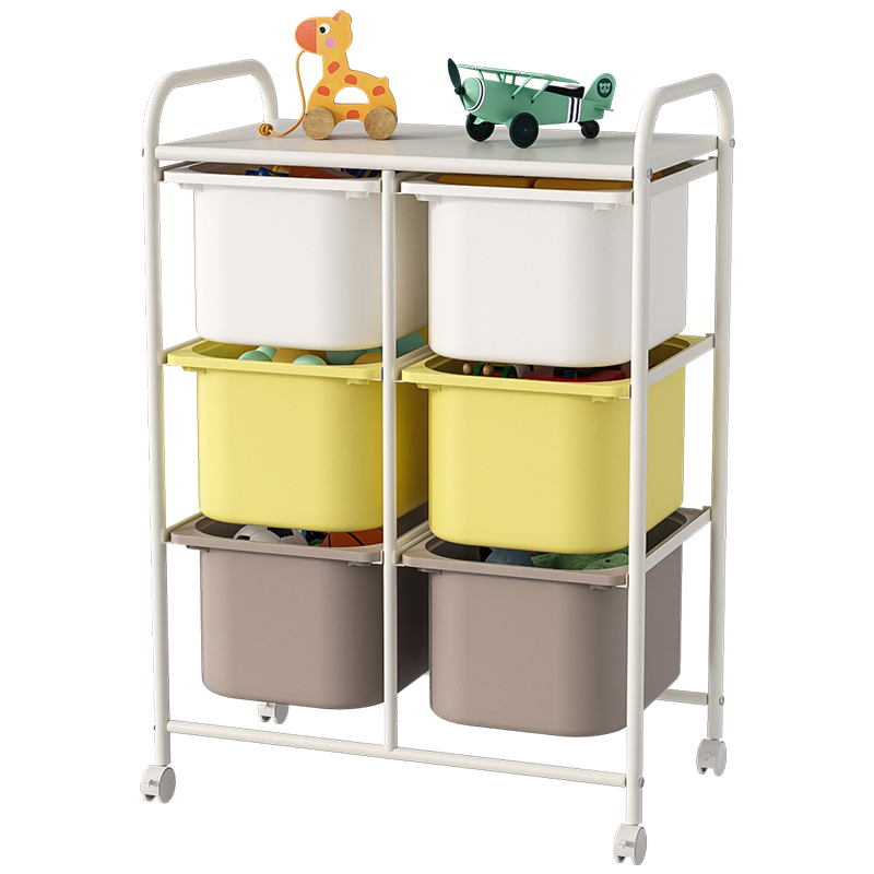 SOFS 玩具收纳柜 宝宝玩具收纳架杂物整理置物架收纳箱 客厅立式玩具架储物柜抽屉柜柜子矮柜 2x3收纳柜/白黄灰