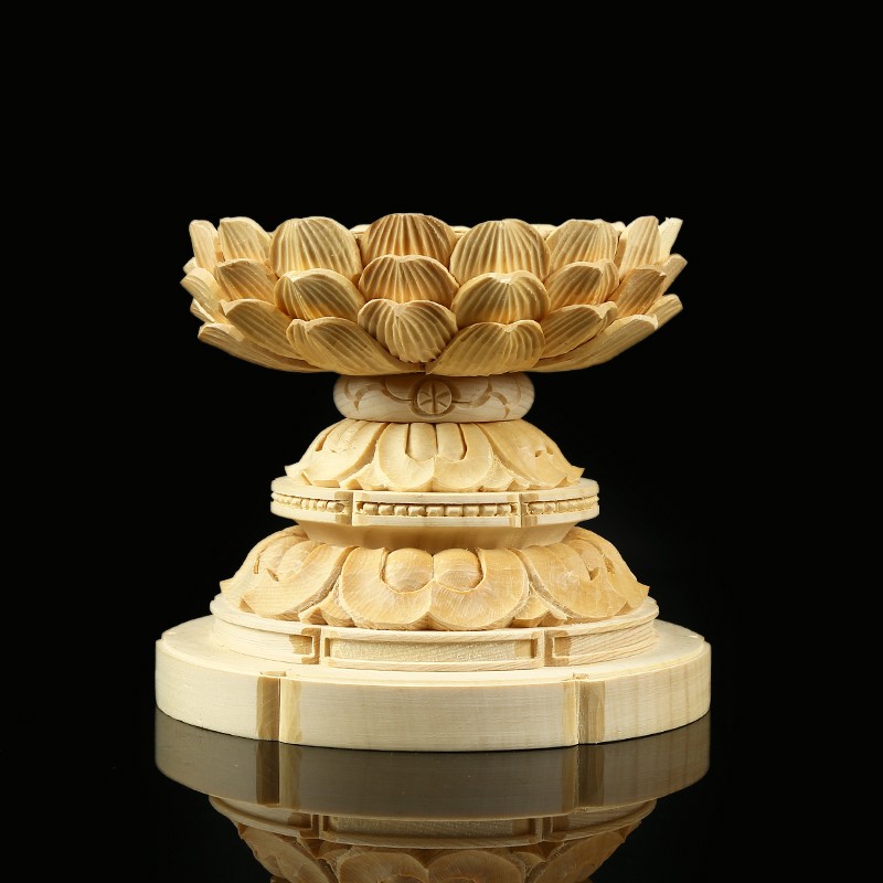 侩木木雕圆角莲花座须弥座佛堂佛具佛像底座奇花异石工艺品摆件 高10.