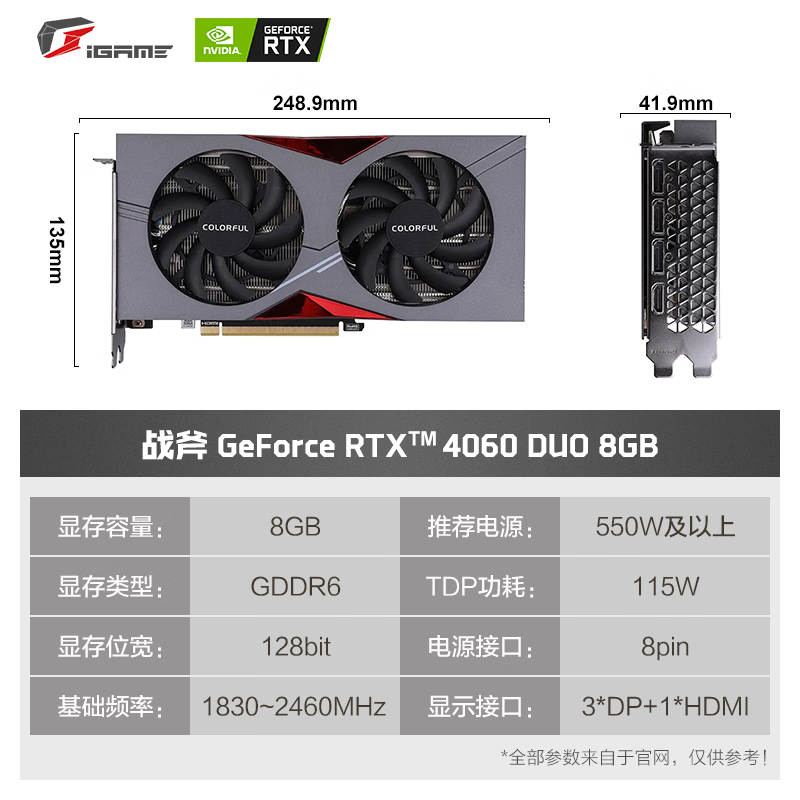 ߲ʺ磨ColorfulRTX 4060 AD/UltraսƵȾ羺ɫֱϷ׷AIԿ  RTX 4060 ս DUO 8GB