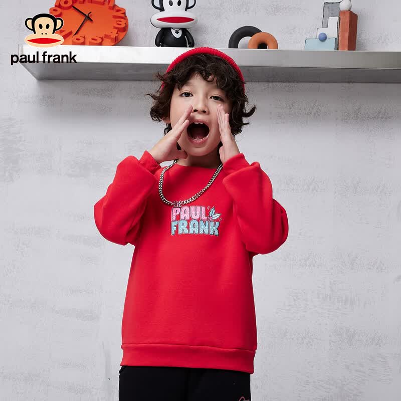 大嘴猴（paul frank）童装儿童卫衣冬季加绒款男女童2023新款圆领中大童长袖休闲衣 红色 160（偏小一码）怎么样,好用不?