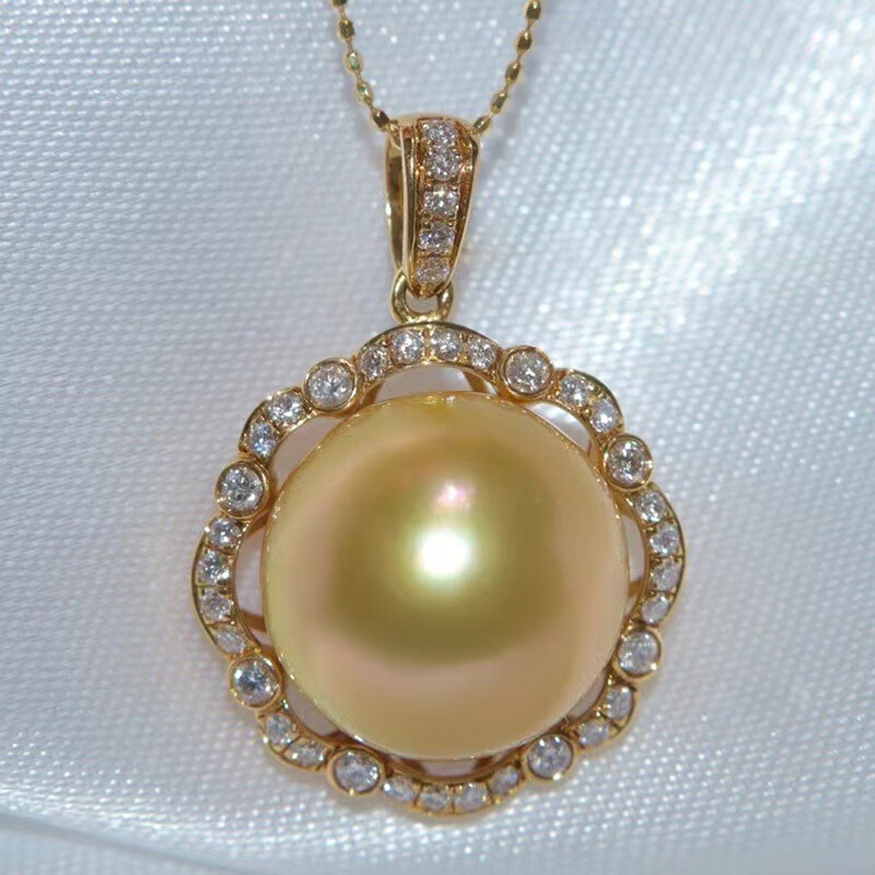 海洋经典 南洋金珍珠吊坠项链18k金镶嵌钻石轻奢时尚名媛气质锁骨链