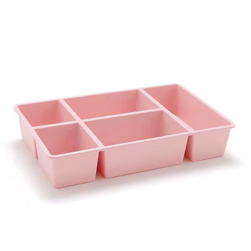 粉笔分格多格分类分隔式整理塑料抽屉收纳盒内置透 浅粉色分隔盒无盖