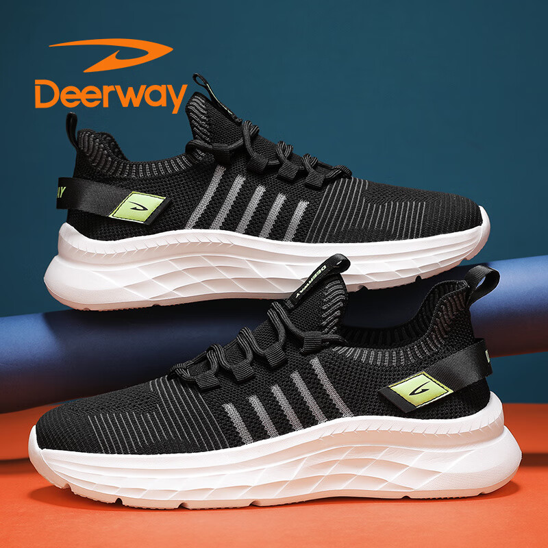 德尔惠(deerway)鞋子男2024夏季运动鞋男鞋潮流透气跑步鞋 黑色 43