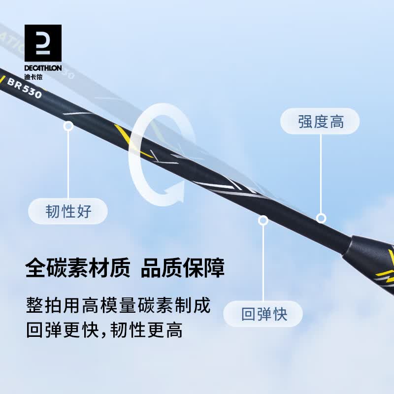 迪卡侬(DECATHLON)羽毛球拍子羽毛球拍全碳素羽毛拍单拍碳素纤维官方耐打 冰蓝色单拍 (送拍套x1,手 成品拍