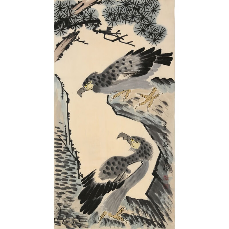 名家李苦禅花鸟国画精品字画松鹰图三尺手绘古玩名人