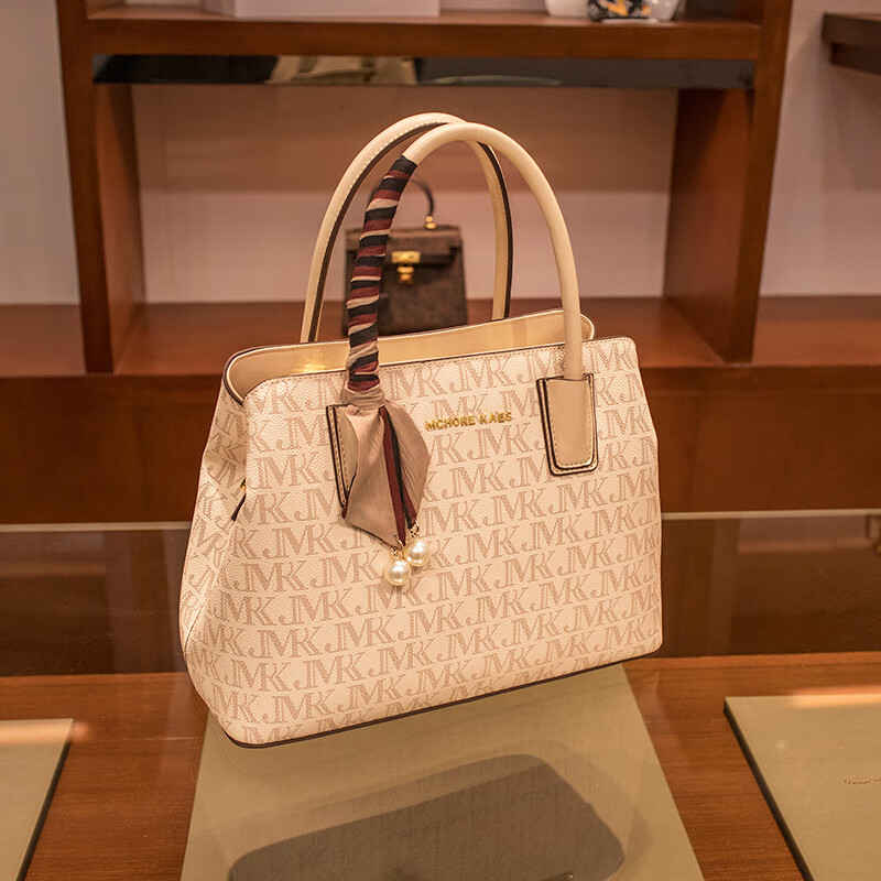 mospokekili& mk包包2023新款女士休闲印花气质手拎单肩包妈咪包 白色