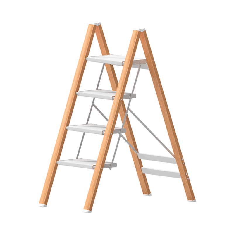 创硕 梯子家用室内人字梯多功能折叠梯加厚铝合金花架梯置物架梯凳 【四步梯木纹色】多功能花架梯