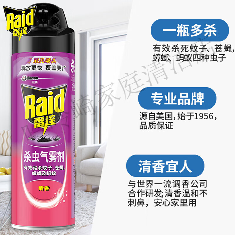 雷達（Raid）清香型殺蟲(chóng)氣霧劑550ml/瓶裝 家用室內滅蚊蒼蠅驅殺蟑螂藥噴霧 1瓶