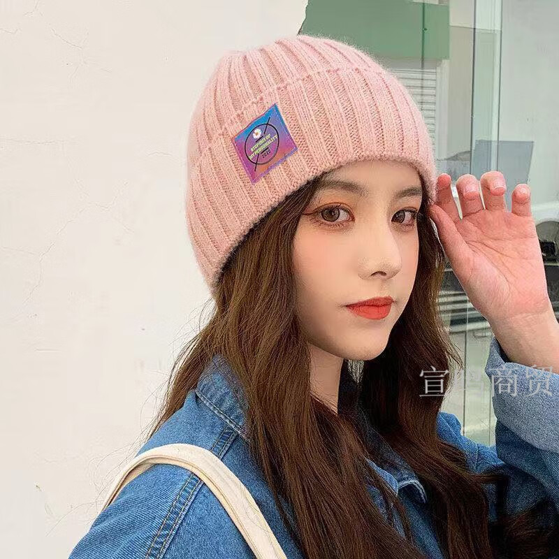 HACNSKD帽子女秋冬季绒线帽 女士新款时尚韩版百搭可爱针织帽 小雏菊+变色标粉色 京东折扣/优惠券