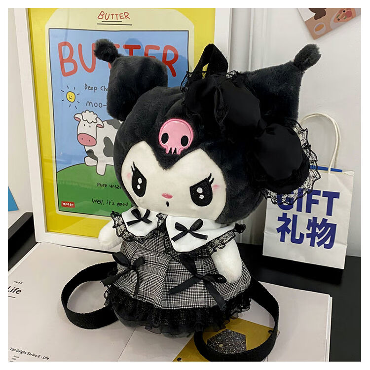 矢向书包库洛米中学生新款毛绒卡通黑暗美乐蒂双肩包ins少女休闲小包 暗黑库洛米【双肩】