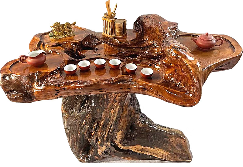 茶台根雕茶几实木树根茶桌根雕茶几实木茶台家用 蓝色香樟木1514凳