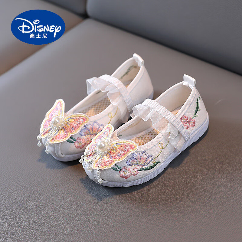 迪士尼（Disney）汉服绣花鞋子女童民族风鞋演出鞋儿童手工布鞋古风汉鞋表演古装鞋 215-8蝴蝶白色 33码内长20.5cm使用感如何?