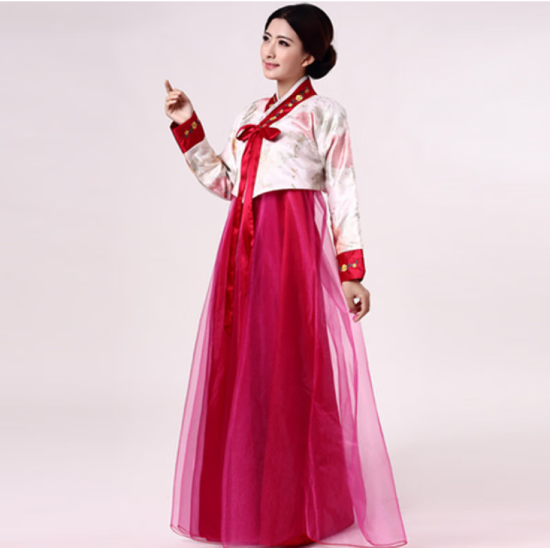芬格顿朝鲜族舞蹈演出服装女大长今韩服女传统宫廷表演服礼服 酒红色 S