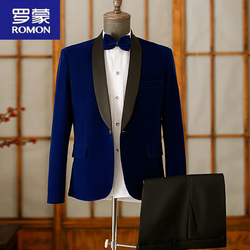 罗蒙(romon)丝绒主持人礼服男套装晚会西装歌手舞台合唱演出服装男士
