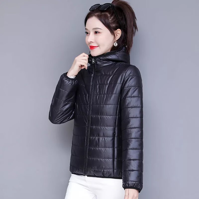 冈蹈女短款外套冬天女装女学生宽松韩版小清新冬装 连帽-黑色 m 80斤