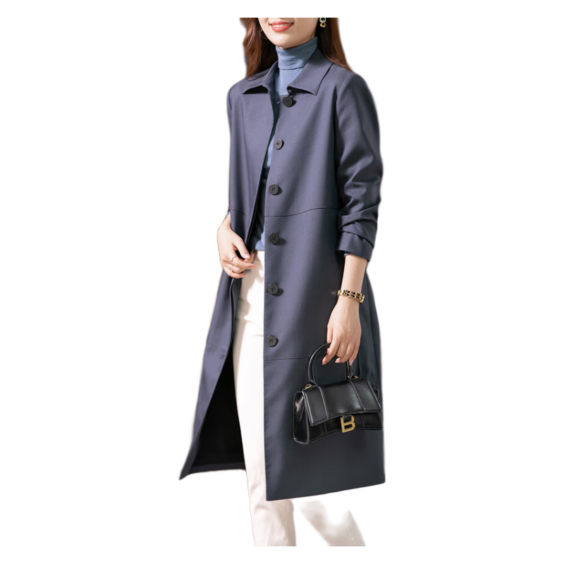 原形高级感风衣外套女2025春季新款韩版气质宽松休闲大衣中长款 蓝色 L
