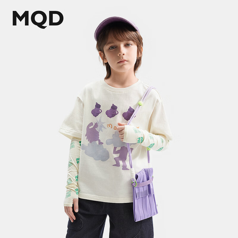 马骑顿（MQD）【设计师系列】MQD童装男童纯棉T恤夏装儿童卡通短袖T恤 米白 140