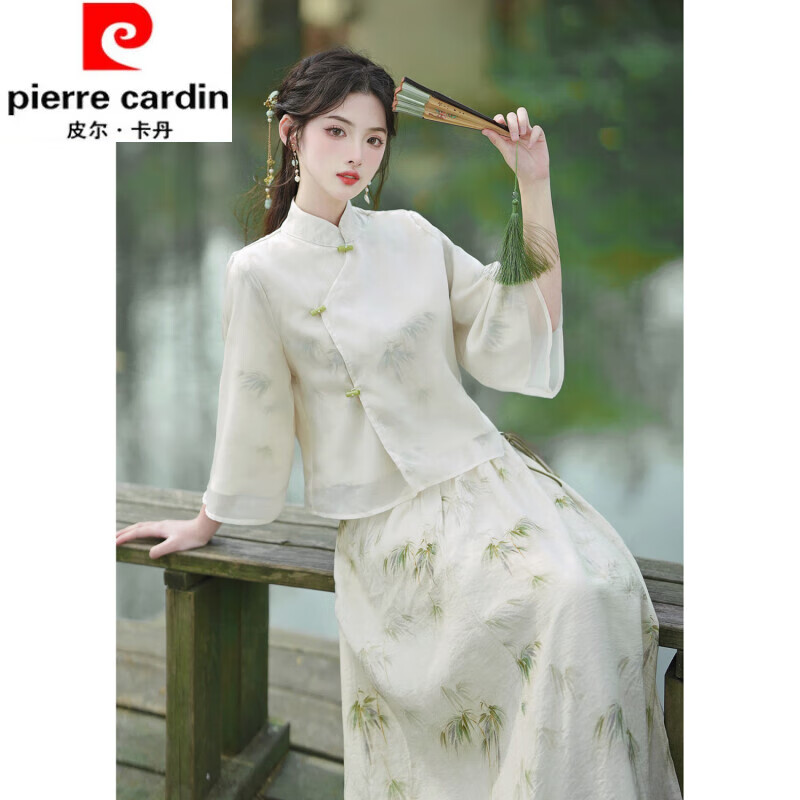 皮尔卡丹（pierre cardin）新中式复古国风女装夏季改良汉服汉元素半身套装禅意茶服两 上衣+半身裙 两件套 XL怎么看?