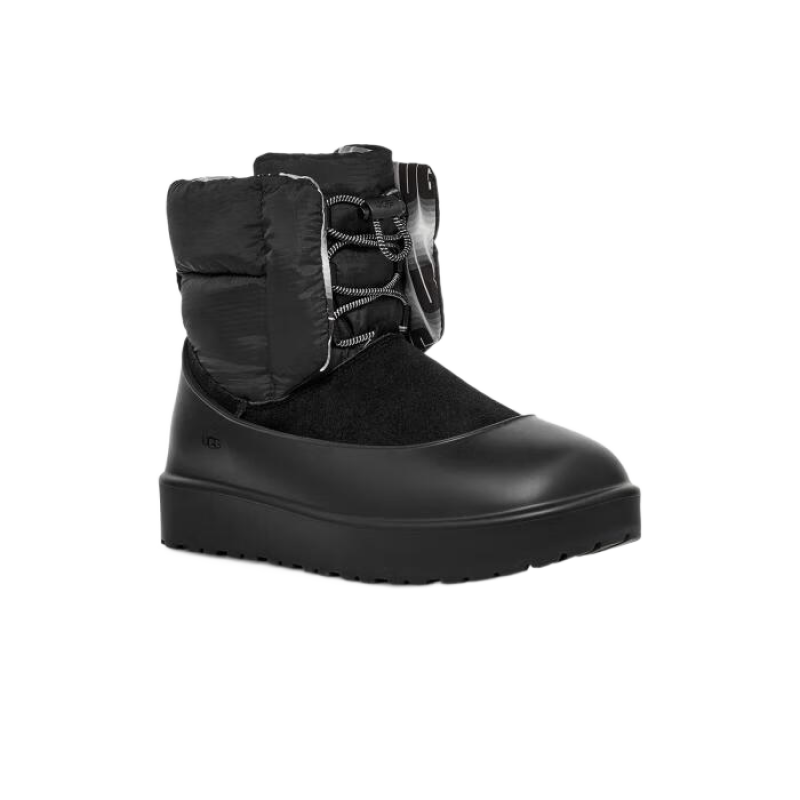 UGG女士雪地靴子棉面包鞋短筒系帶絨面亮面戶外運動冬季 保暖東北 Black 20 10