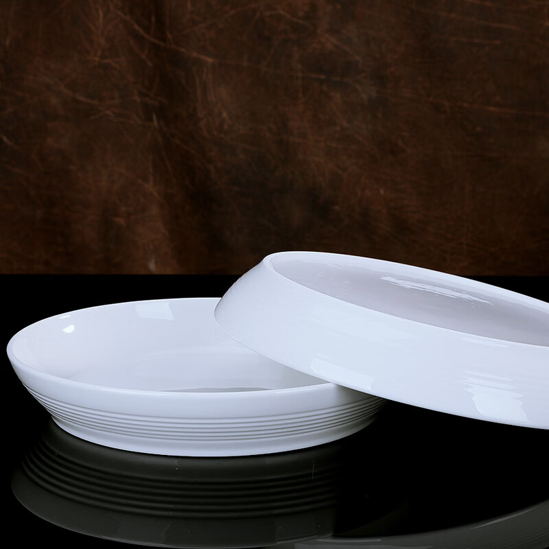 锦秋堂 景德镇陶瓷器 中式纯白釉 骨瓷餐具碗 釉下单碗 米饭碗 散件任意 7.5英寸螺纹盘