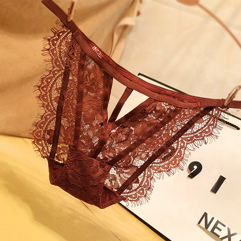 sandrac lynn*蕾丝内裤女低腰火辣时尚镂空性感网纱无痕三角裤柔软 咖
