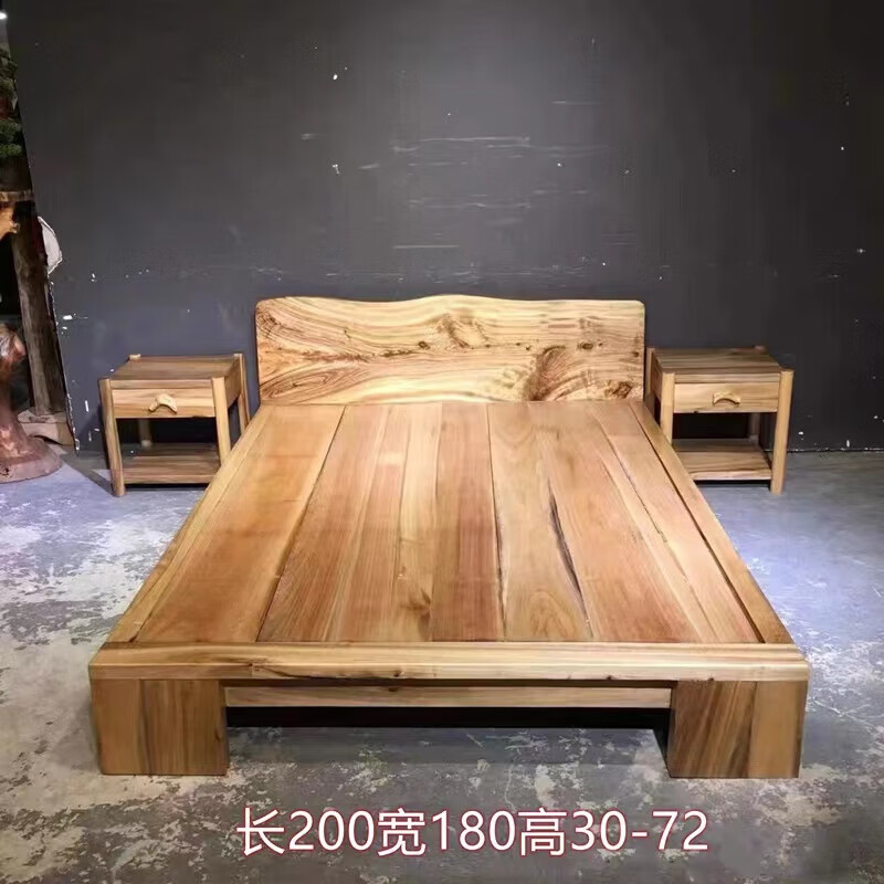 evat原木网红民宿床原生态全实木双人床自然风香樟木茶楼客栈酒店家具
