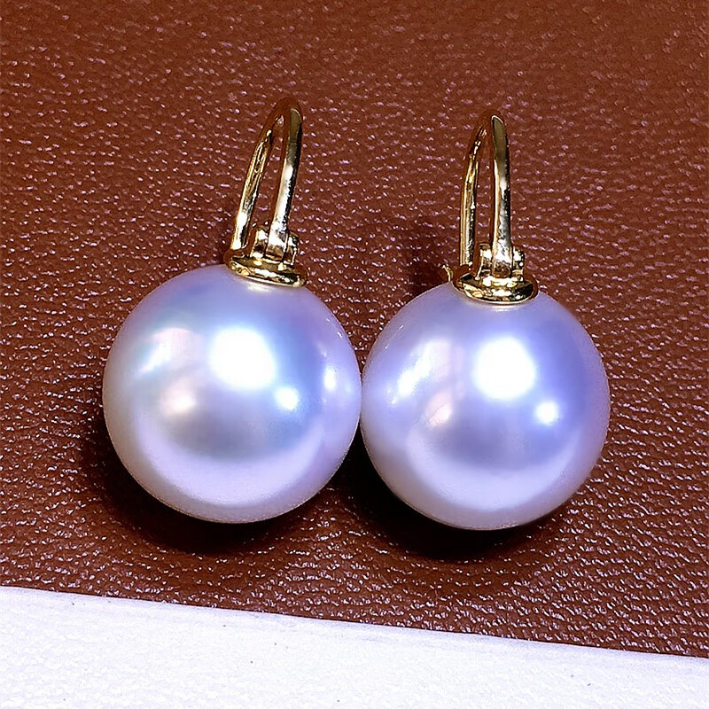 青鹊凰 澳白珍珠耳环南洋海水金珠耳钉12mm 简蔻耳饰 董卿款耳坠 18k