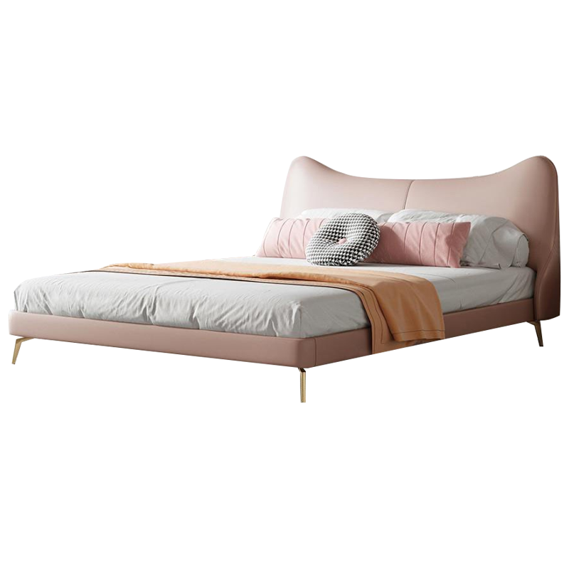 【只用真皮 质保25年】星图 床 意式轻奢真皮床北欧公主床粉色青少年小户型双人床 轻奢纳帕皮单床 1.35m*1.9m豪华加厚加固  框架结构