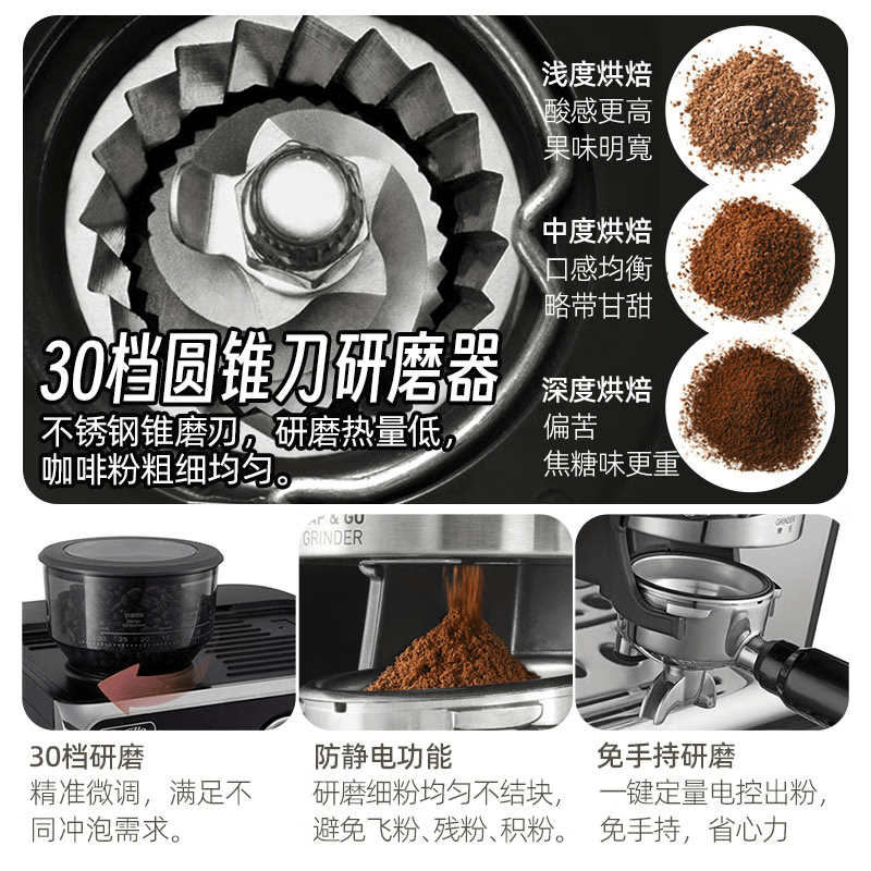 Barsetto意大利百胜图BAE02二代研磨咖啡机双锅炉双泵意式咖啡机半自动咖啡机带现研磨豆一体奶茶店小商用 BAE02（白色） 经济型震动泵