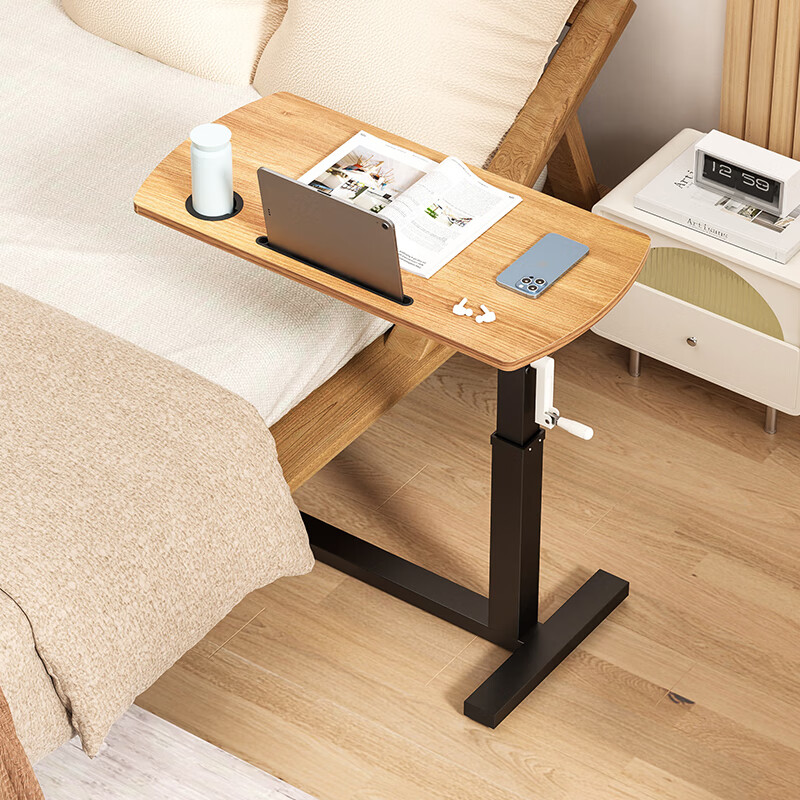 SKAAN沙发桌懒人床边桌可移动电脑桌床上书桌站立办公学习桌床头升降桌 可升降床边桌子_ 柚木色(有卡槽)怎么看?