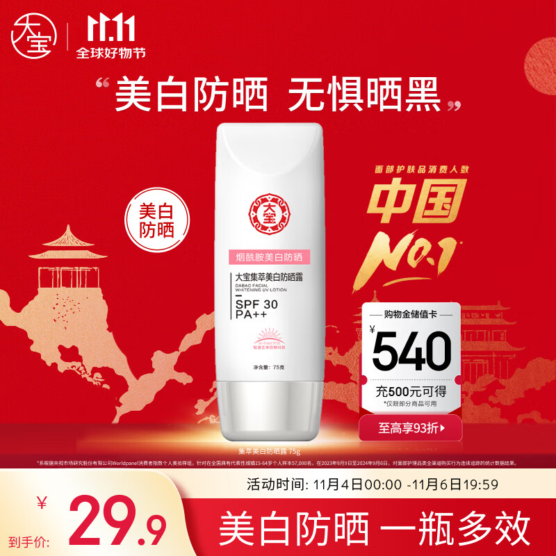 大宝集萃美白防晒露 SPF30+,仅需 39.9 元 大宝集萃美白防晒露 SPF30+,仅需 39.9 元