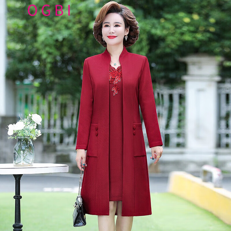 ogbi 喜婆婆服装婚礼秋装新娘喜妈妈穿的高贵连衣裙婚宴装两件套妈妈