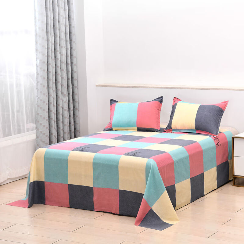 床单单件双人床单枕套肤磨毛床单人床单被单四季学生多规格 粉色大方格 【2*2.3米】1.5米床用下垂