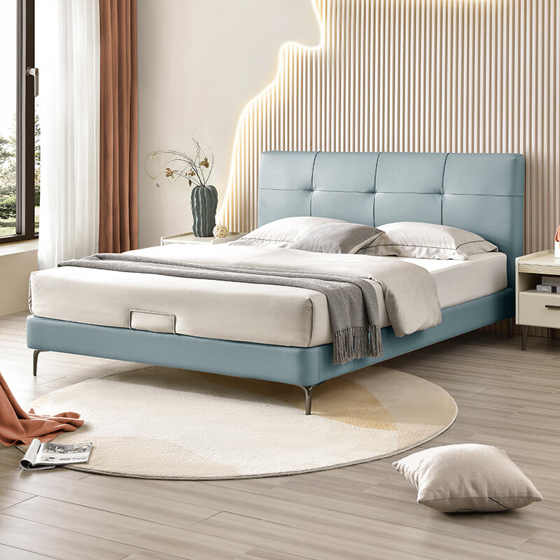 顾家家居（KUKA）8057真皮床 奶油色系现代简约进口头层牛皮主卧床卧室家具[【采】 暖阳米1.8*2.0