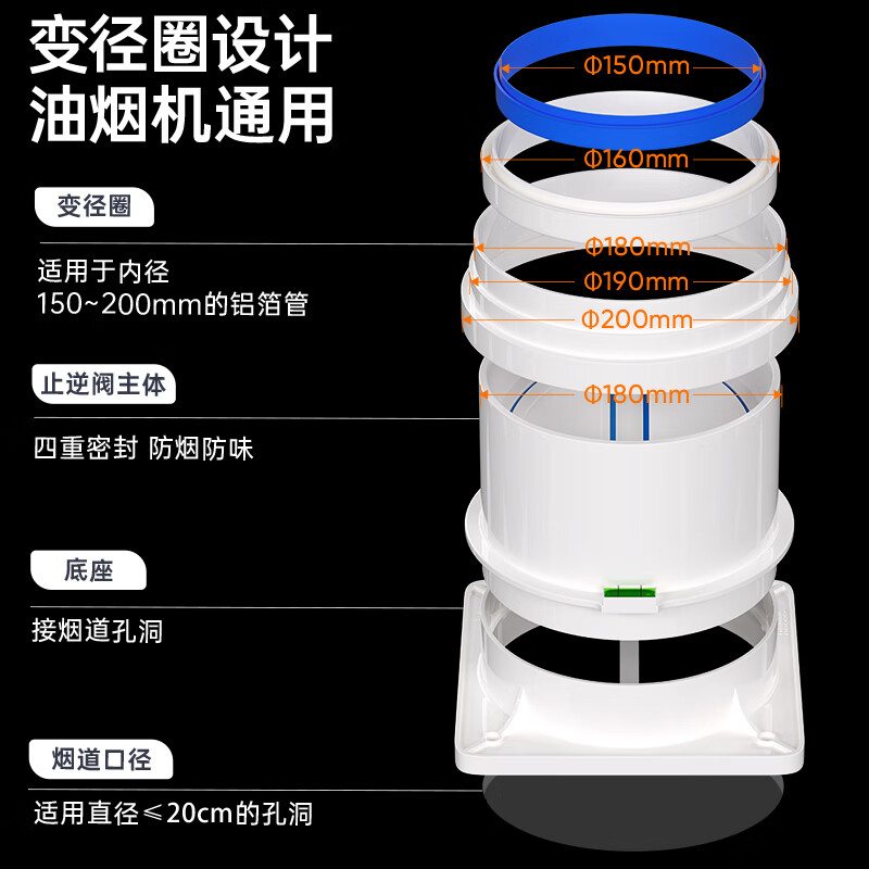 沐唯（muvi）抽油烟机止逆阀烟道阀老板厨房专用公共管道防烟止回阀通用型