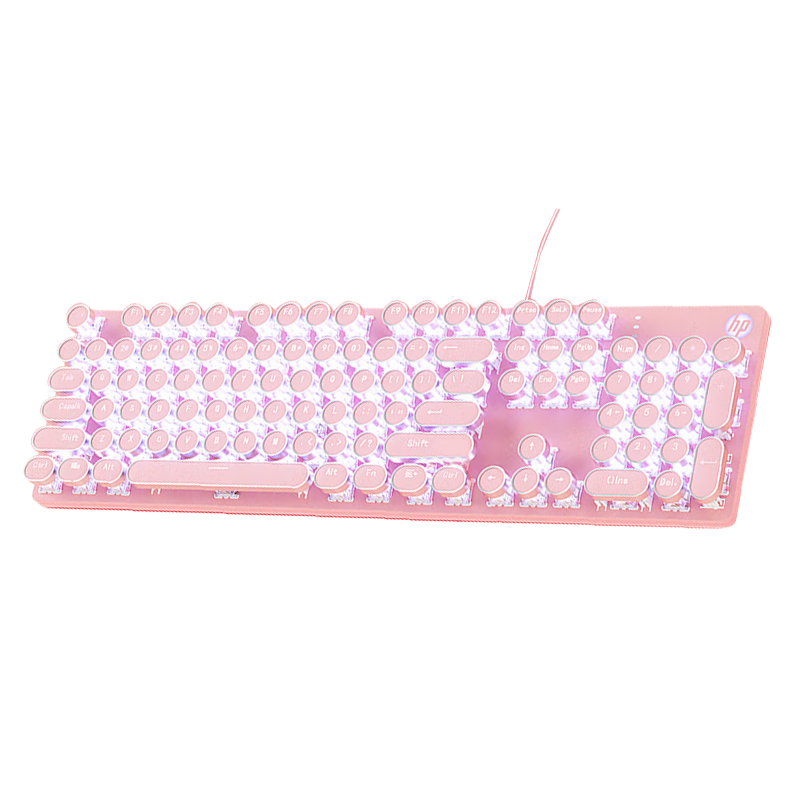 HP 惠普 朋克机械键盘 游戏键盘 104键背光键盘 粉色白光
