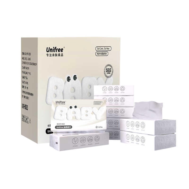 unifree嬰兒抽紙云柔紙巾三層新生兒嬰兒敏感肌可用保濕乳霜紙巾 【禮盒裝】 3層 120抽*15包