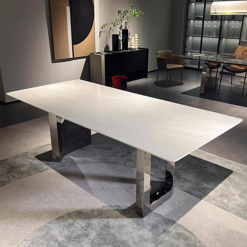 左尚角意大利进口卡里冰玉大理石餐桌天然奢石轻奢极简长方形家用饭桌