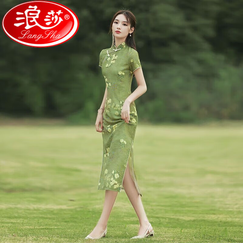 浪莎（LangSha）复古旗袍女春夏绿色印花连衣裙中国风年轻款改良优雅气质时尚女装 绿色 S怎么样,好用不?