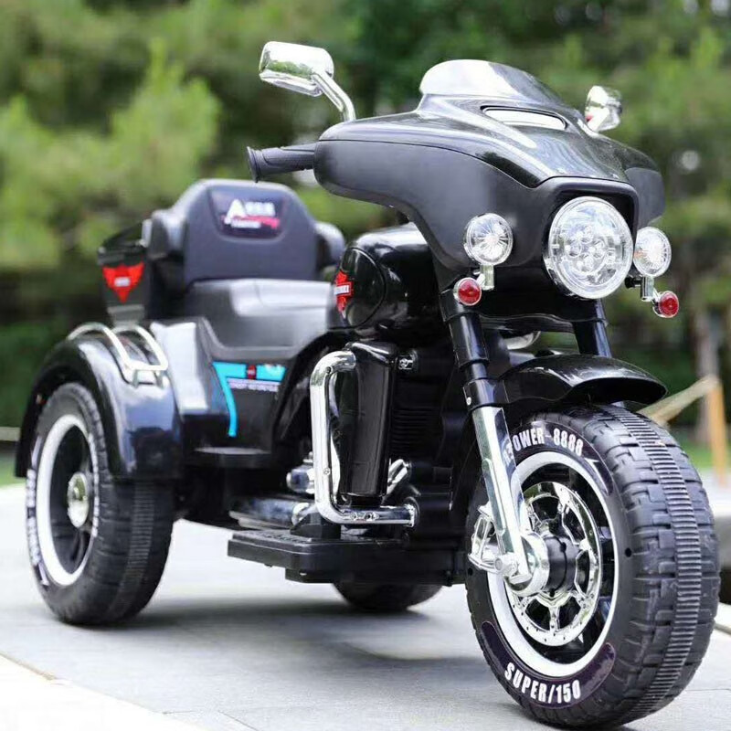 康帅爱贝美哈雷滑翔特大摩托婴幼儿童电动摩托车可坐两人玩具车双驱双人宝宝车 黑色-双驱-12V-蓝牙-多媒体