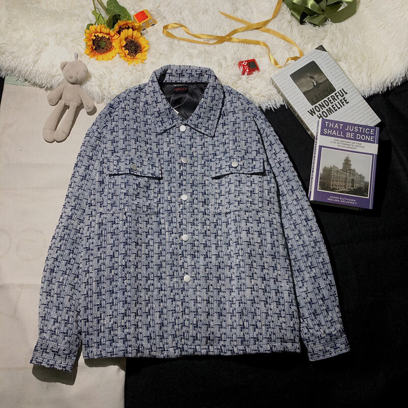 感秋季男装男生潮牌千鸟男士夹克款 蓝色 宽松版/有内衬 s请看尺码表