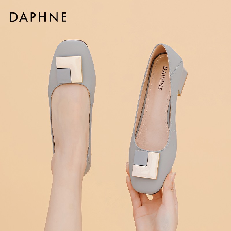 达芙妮单鞋女鞋夏季2026年新款粗跟浅口小皮鞋法式中跟妈妈鞋子女JD 浅灰色(跟高5CM) 37