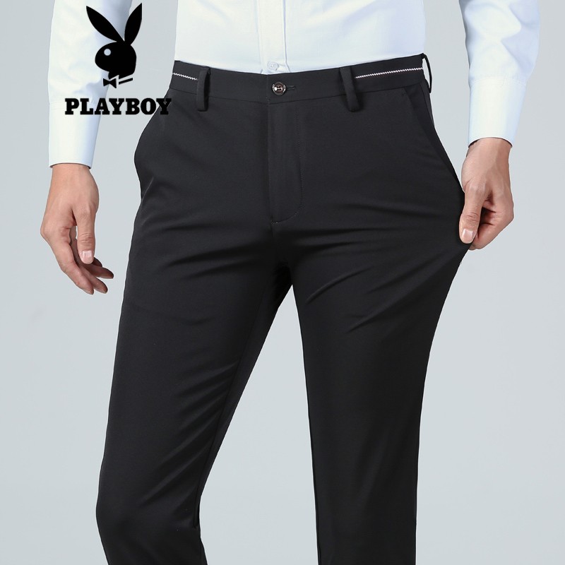 花花公子 西裤男修身春秋季新款韩版正装西裤男士职业装黑色休闲裤商务西装裤子工作免烫小脚裤休闲裤 030H黑色（春秋款） 32
