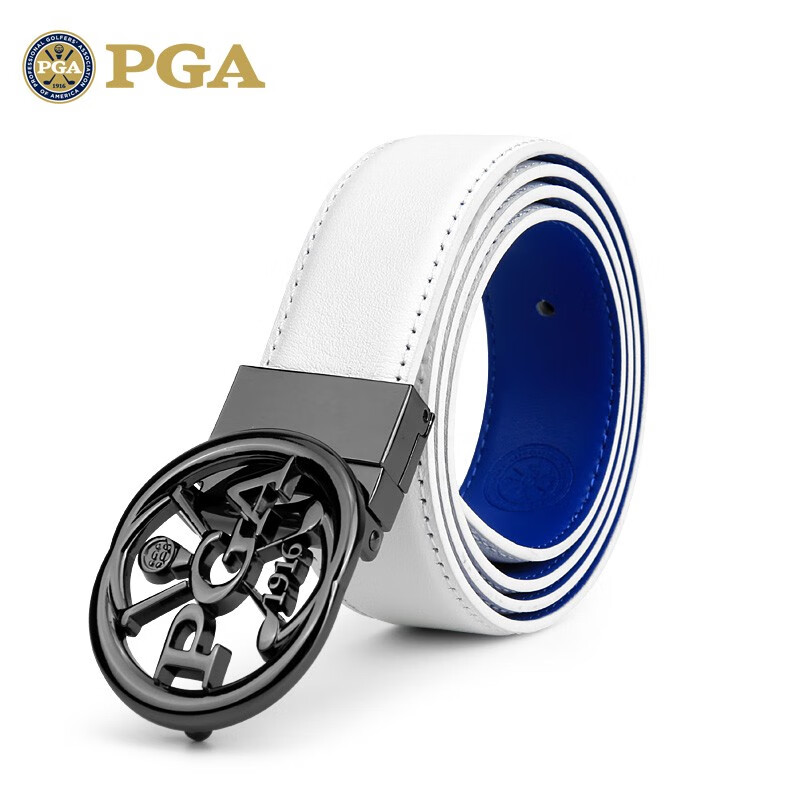 PGA 高尔夫皮带 女士 双面可旋转针扣腰带 头层皮 合金扣头 PGA 201006-白色