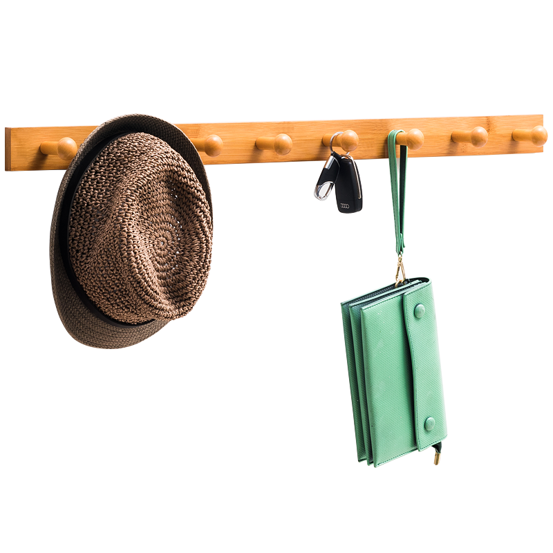 木马人 实木壁挂衣帽架墙上置物架电视墙挂衣钩挂衣架楠竹墙上简易衣架创意玄关搁板衣服架挂式墙壁衣帽钩 原色-4挂钩